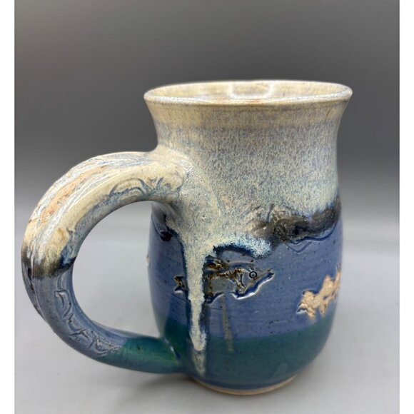 Handmade Artisan Ceramic Mug Fish‎ Ocean Blue Pottery - Picture 5 of 8